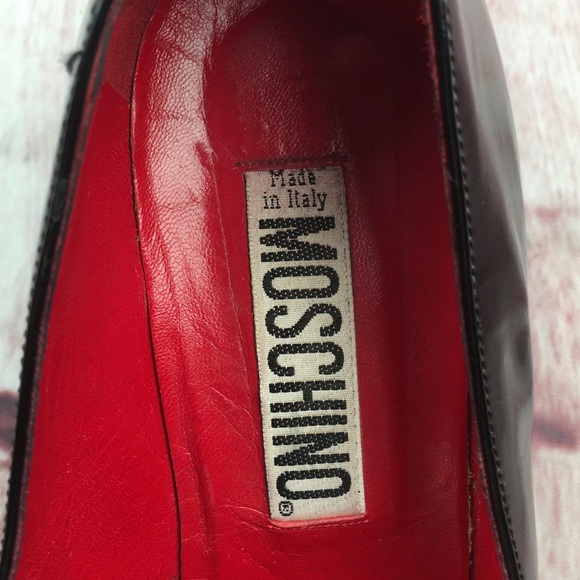 🐞Moschino Black and White Patent Leather Square Toe Pump Size 7 - Picture 8 of 11